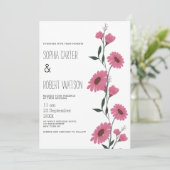水色ピンクのダークグリーンデイジー結婚フローラ 招待状 (スタンド正面)