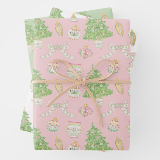 水色ピンクのチャイノアイセリーボードクリスマスツリー ラッピングペーパーシート (インサイチュ)