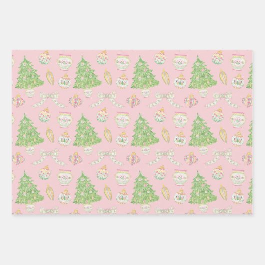 水色ピンクのチャイノアイセリーボードクリスマスツリー ラッピングペーパーシート (正面)