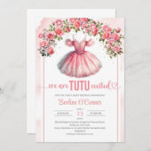 水色ピンクのチュウドレスバラと金ゴールドアーチ 招待状 (正面/裏面)