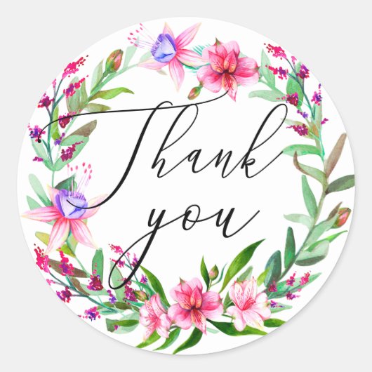 水色ピンクのトロピカル結婚フローラの感謝していユー ラウンドシール (正面)