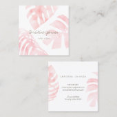 水色ピンクのトロピカル葉トカード スクエア名刺 (正面/裏面)