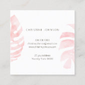 水色ピンクのトロピカル葉トカード スクエア名刺 (裏面)