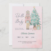 水色ピンクのナツクラッカーベビーシャワークリスマス 招待状 (正面)
