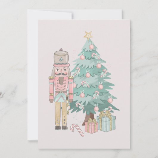 水色ピンクのナツクラッカーベビーシャワークリスマス 招待状 (裏面)