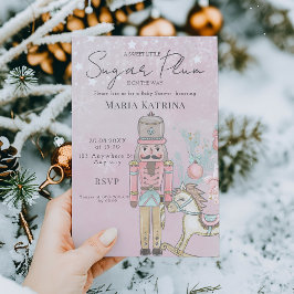 水色ピンクのナツクラッカーベビーシャワークリスマス 招待状