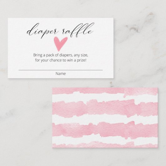 水色ピンクのハートモダンおむつラッフルチケット エンクロージャーカード (正面/裏面)