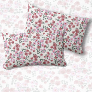 水色ピンクのバラとユーカリ葉の花 枕カバー