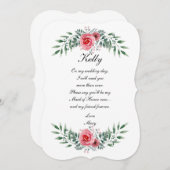 水色ピンクのバラの緑の葉のメイドの名誉 招待状 (正面/裏面)