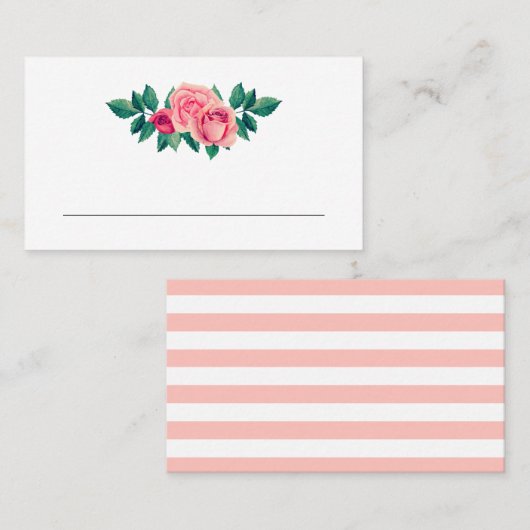 水色ピンクのバラの花。赤面結婚フローラ プレイスカード (正面/裏面)