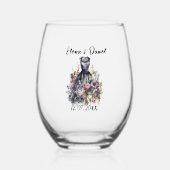 水色ピンクのバラの黒結婚のドレス ステムなしワイングラス (正面)