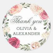 水色ピンクのバラ。フローラ結婚の感謝していお前 ラウンドシール (正面)
