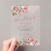 水色ピンクのフローラエレガントスクリプト結婚boho's アクリル招待状 (インサイチュ (ポータブル))