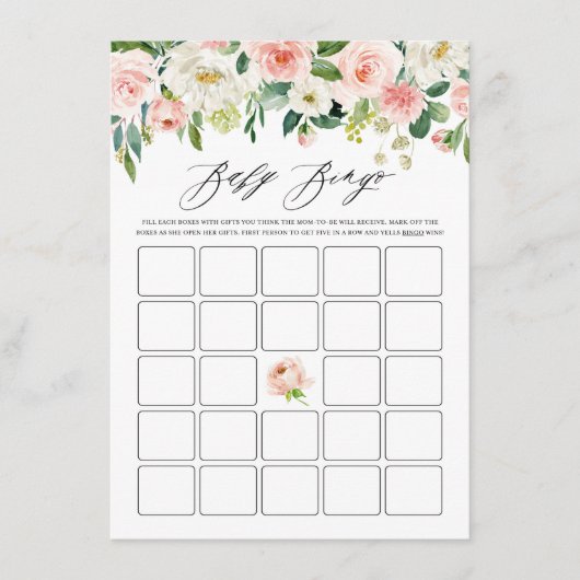 水色ピンクのフローラガーランドベビーシャワービンゴ エンクロージャーカード (正面)