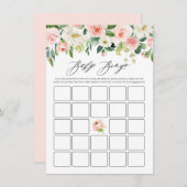 水色ピンクのフローラガーランドベビーシャワービンゴ エンクロージャーカード (正面/裏面)