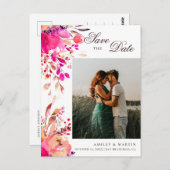 水色ピンクのフローラ結婚式の日付を保存 ポストカード (正面/裏面)