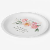 水色ピンクのフローラ赤ちゃんシャワー ペーパープレート (アングル)