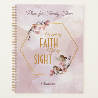 水色ピンクのフローラ鳥クリスチャン プランナー手帳