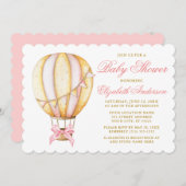 水色ピンクのホットエアバルーンボーベイビーシャワー 招待状 (正面/裏面)