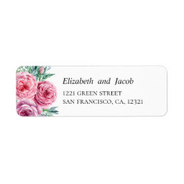 水色ピンクのボホ花。結婚住所 ラベル