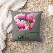 水色ピンクのポピーかわいらしの花 クッション (ブランケット)