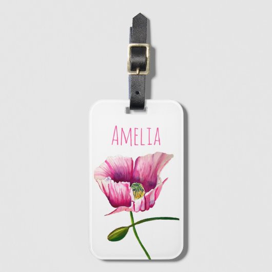 水色ピンクのポピーかわいらしの花 ラゲッジタグ (正面縦)