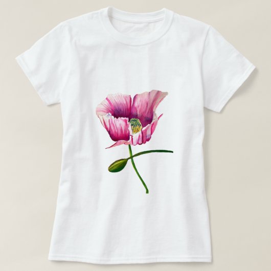 水色ピンクのポピーかわいらしの花 Tシャツ (デザイン正面)