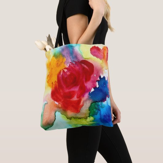 水色ピンクのポピーのアートフラワートートバッグ トートバッグ (クローズアップ)