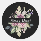 水色ピンクのラベンダーバラミニマリストブラック ラウンドシール (正面)