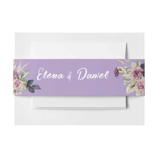 水色ピンクのラベンダーバラミニマル 招待状ベリーバンド (正面例)