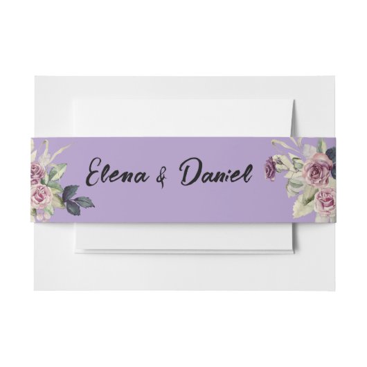 水色ピンクのラベンダーバラミニマル 招待状ベリーバンド (正面例)