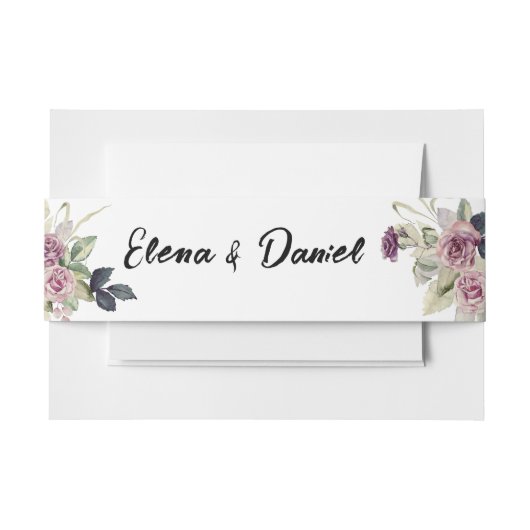 水色ピンクのラベンダーバラミニマル 招待状ベリーバンド (正面例)