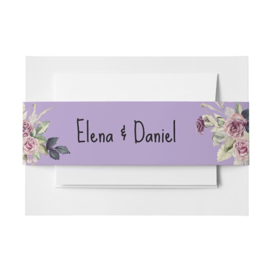 水色ピンクのラベンダーバラミニマル 招待状ベリーバンド (正面例)