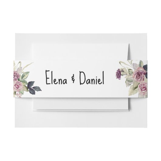 水色ピンクのラベンダーバラミニマル 招待状ベリーバンド (正面例)