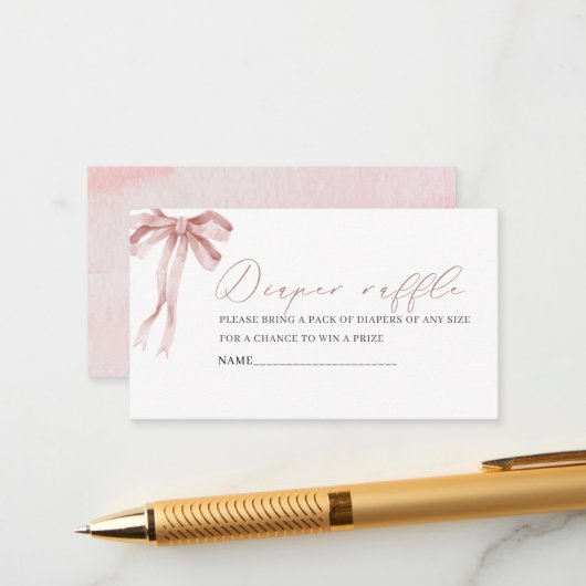 水色ピンクのリボン赤ちゃんシャワーおむつラ エンクロージャーカード (正面/裏面インサイチュ)