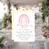 水色ピンクのレインボーガールベビーシャワーインビタット 招待状