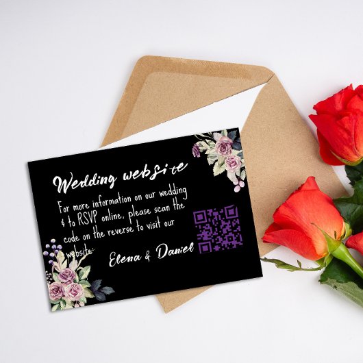 水色ピンクのローズブラックドレ結婚ス エンクロージャーカード