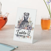 水色ピンクのローズブラック結婚のドレス名 台座サイン (インサイチュ)