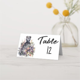 水色ピンクのローズブラック結婚のドレス プレイスカード