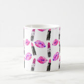 水色ピンクの唇の口紅の模様メイクアップ コーヒーマグカップ (中央)