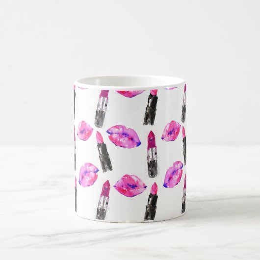 水色ピンクの唇の口紅の模様メイクアップ コーヒーマグカップ (中央)