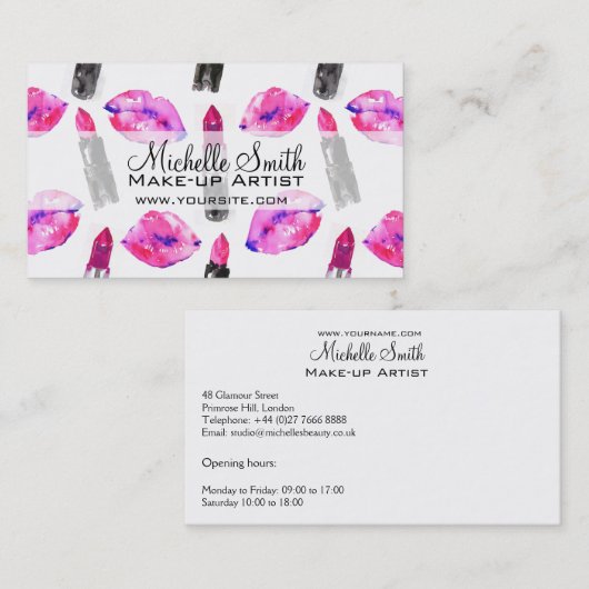 水色ピンクの唇の口紅の模様メイクアップ 名刺 (正面/裏面)