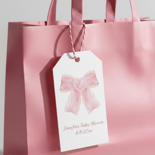 水色ピンクの弓ガールベビーシャワーシンプル女 ギフトタグ