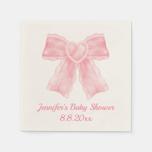 水色ピンクの弓ガールベビーシャワーシンプル女 スタンダードカクテルナプキン (正面)