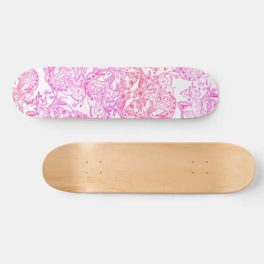 水色ピンクの手の絵を描もつれの花パターン スケートボード (横)