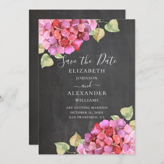 水色ピンクの明るい赤紫色花。フローラ板 セーブザデート (正面/裏面)