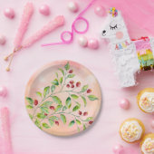 水色ピンクの果実と緑の結婚葉 ペーパープレート (パーティー)