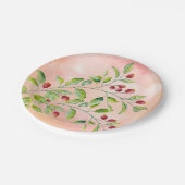 水色ピンクの果実と緑の結婚葉 ペーパープレート (アングル)