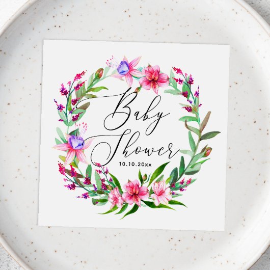 水色ピンクの熱帯フローラハワイのベビーシャワー スタンダードカクテルナプキン