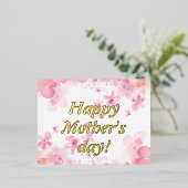 水色ピンクの白い花mothday wish 箔シーズンポストカード (立ち正面)